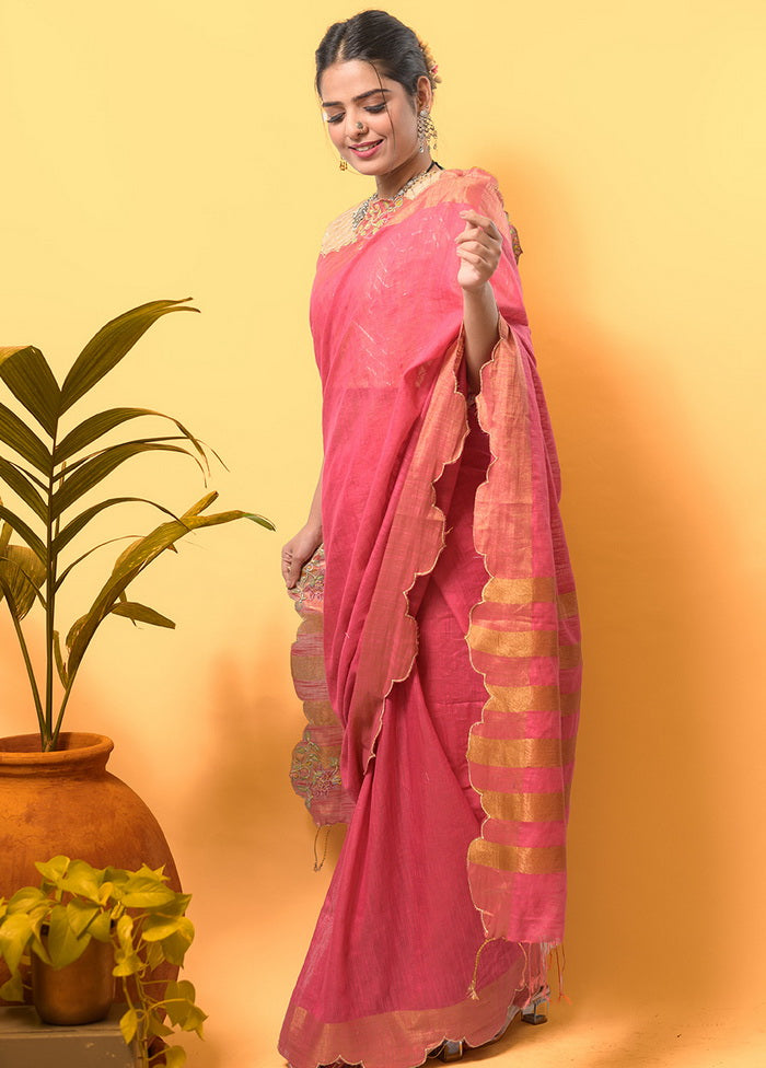 Pink Silk Saree With Blouse - Indian Silk House Agencies