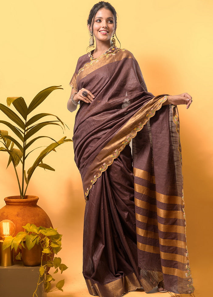 Brown Silk Saree With Blouse - Indian Silk House Agencies