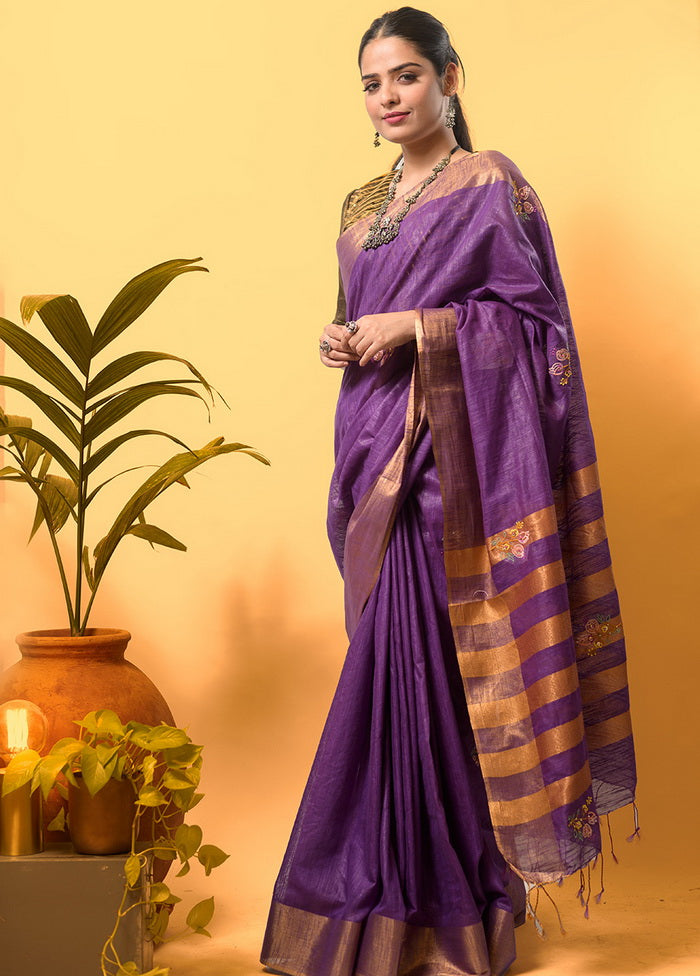 Purple Silk Saree With Blouse - Indian Silk House Agencies