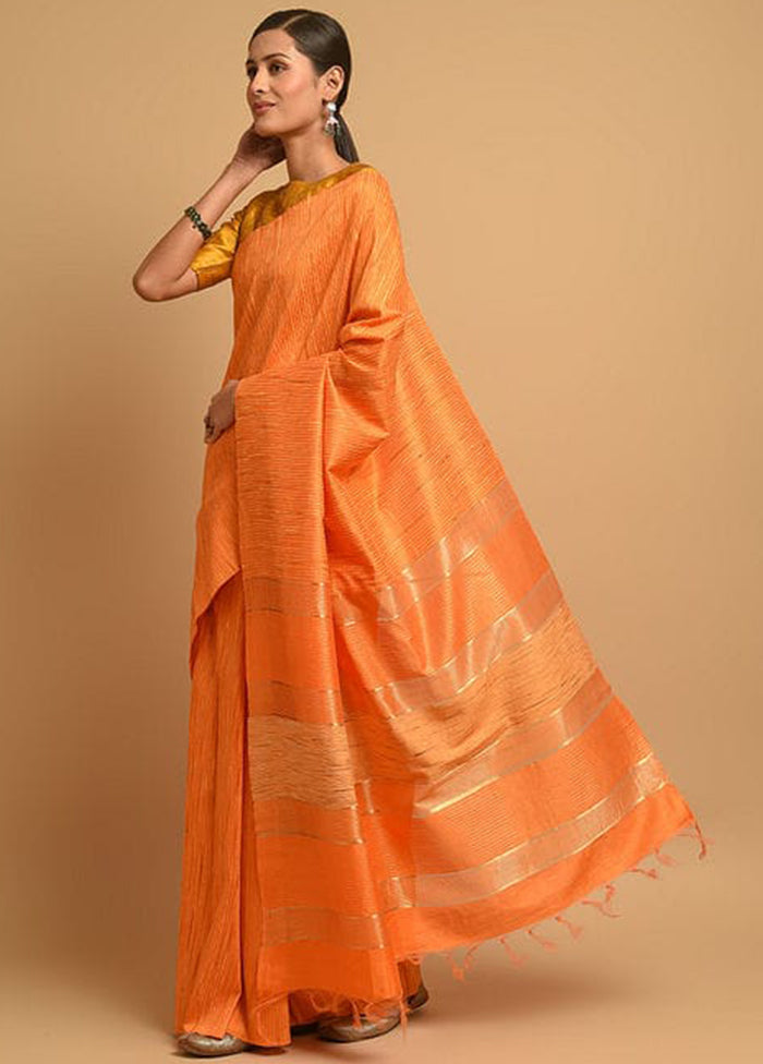 Peach Ghicha Tussar Silk Saree With Blouse Piece - Indian Silk House Agencies