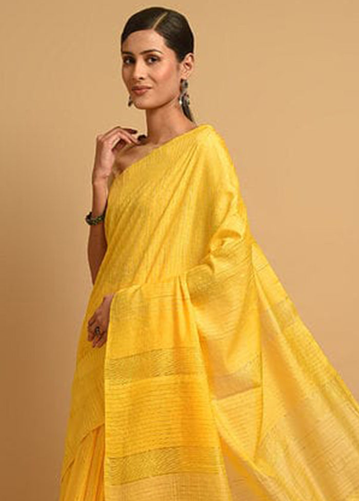 Yellow Ghicha Tussar Silk Saree With Blouse Piece - Indian Silk House Agencies