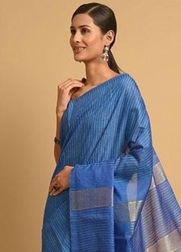 Blue Ghicha Tussar Silk Saree With Blouse Piece - Indian Silk House Agencies