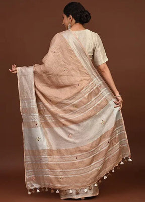 Peach Linen Silk Saree With Blouse Piece - Indian Silk House Agencies