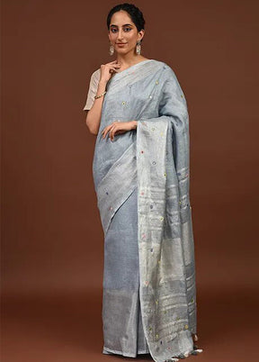 Grey Linen Silk Saree With Blouse Piece - Indian Silk House Agencies