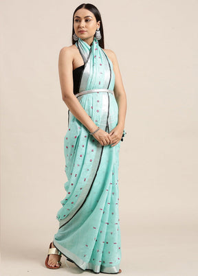 Sublime Linen Embroidered Floral Saree - Indian Silk House Agencies