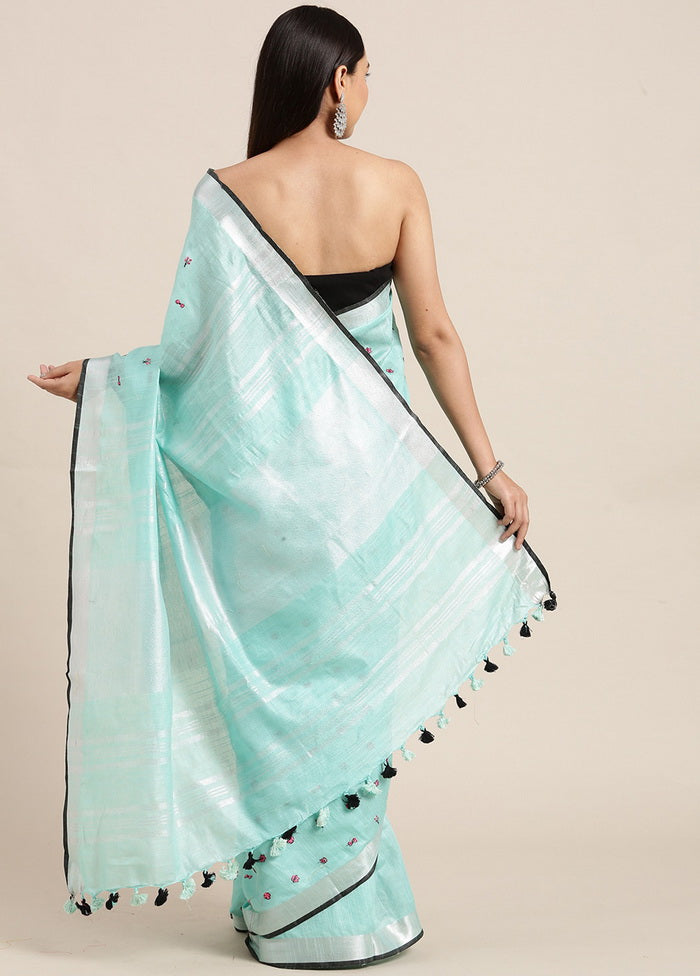 Sublime Linen Embroidered Floral Saree - Indian Silk House Agencies