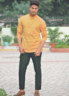 Classic Yellow Solid Short Kurta VDIWK054 - Indian Silk House Agencies