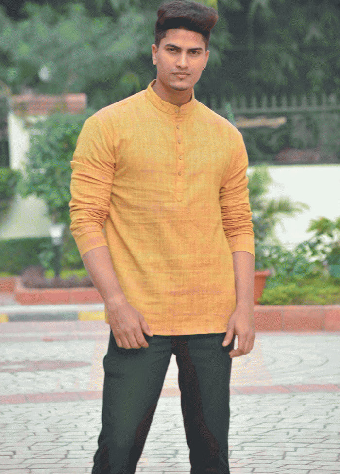 Classic Yellow Solid Short Kurta VDIWK054 - Indian Silk House Agencies