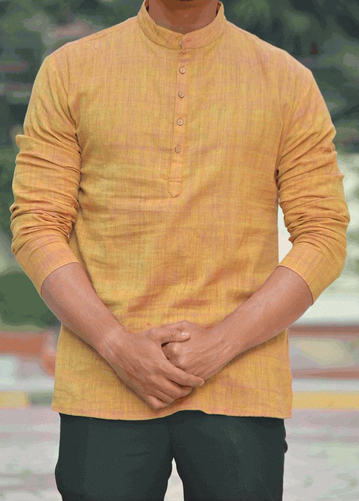 Classic Yellow Solid Short Kurta VDIWK054 - Indian Silk House Agencies