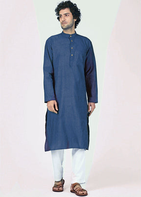 Classic Navy Blue Plain Kurta VDIWK057 - Indian Silk House Agencies