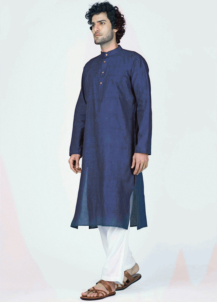 Classic Navy Blue Plain Kurta VDIWK057 - Indian Silk House Agencies