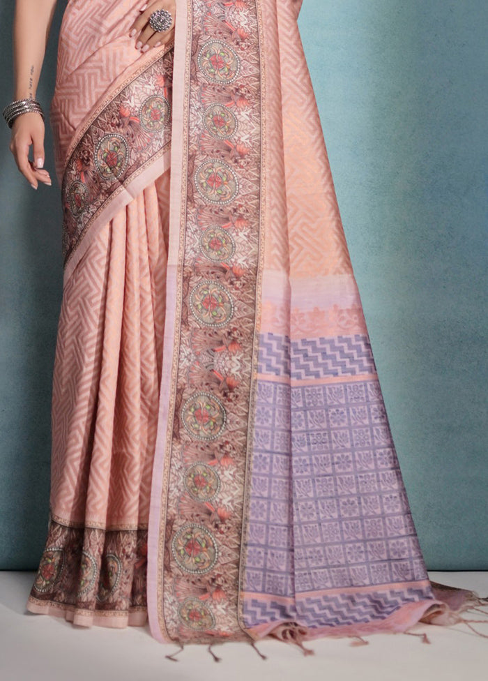 Peach Pure Cotton Saree With Blouse Piece