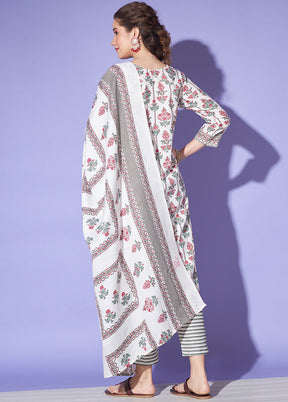 3 Pc White Readymade Cotton Suit Set - Indian Silk House Agencies