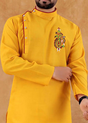 2 Pc Yellow Cotton Kurta And Pajama Set - Indian Silk House Agencies