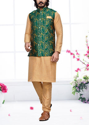 3 Pc Golden  Pure Silk Ethnic Wear - Indian Silk House Agencies