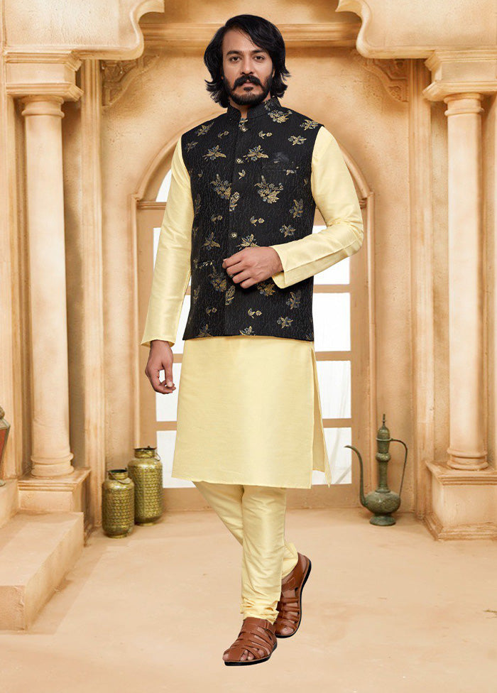 3 Pc Golden Pure Silk Ethnic Wear - Indian Silk House Agencies