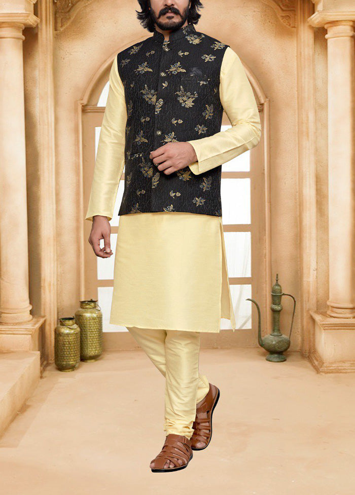 3 Pc Golden Pure Silk Ethnic Wear - Indian Silk House Agencies