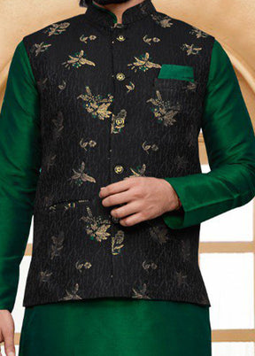 3 Pc Green Pure Silk Ethnic Wear