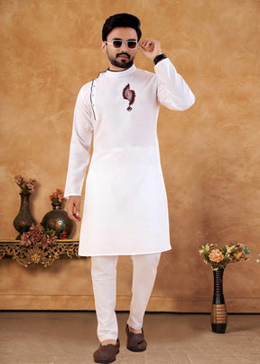 2 Pc White Cotton Kurta And Pajama Set - Indian Silk House Agencies