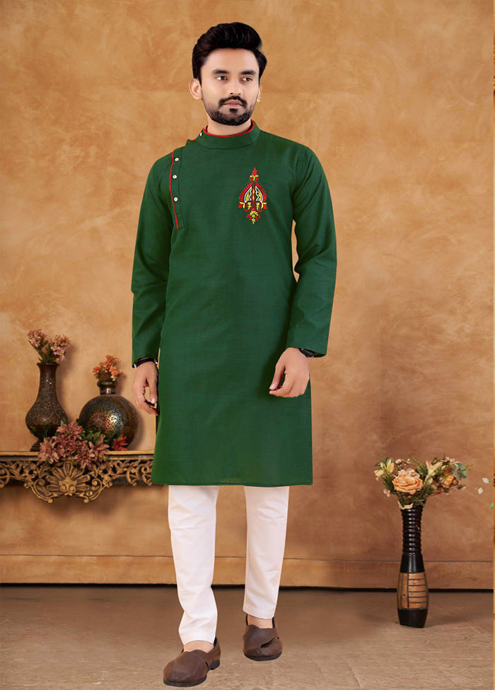 2 Pc Green Cotton Kurta And Pajama Set - Indian Silk House Agencies