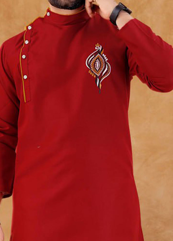 2 Pc Red Cotton Kurta And Pajama Set - Indian Silk House Agencies