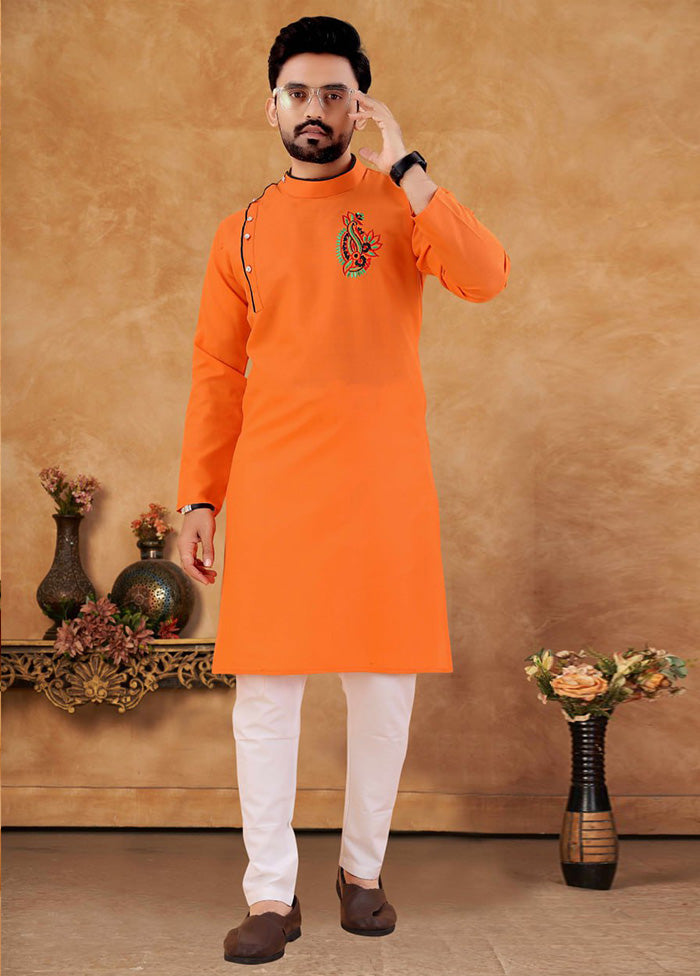 2 Pc Orange Cotton Kurta And Pajama Set - Indian Silk House Agencies