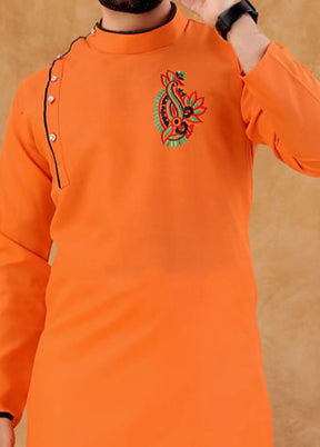 2 Pc Orange Cotton Kurta And Pajama Set