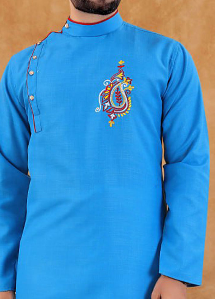 2 Pc Blue Cotton Kurta And Pajama Set - Indian Silk House Agencies