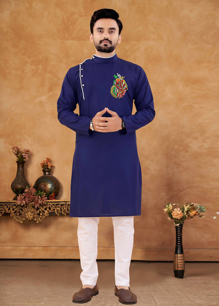 2 Pc Blue Cotton Kurta And Pajama Set - Indian Silk House Agencies