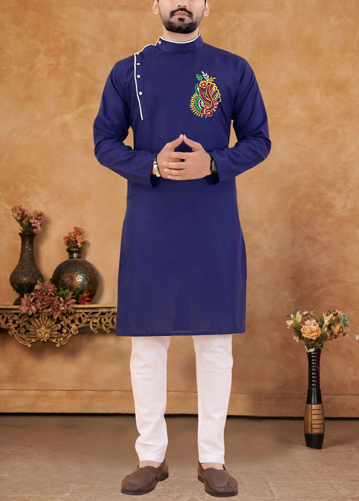 2 Pc Blue Cotton Kurta And Pajama Set - Indian Silk House Agencies