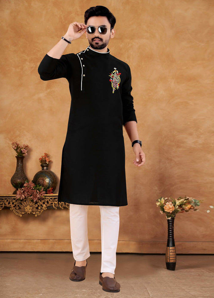 2 Pc Black Cotton Kurta And Pajama Set - Indian Silk House Agencies