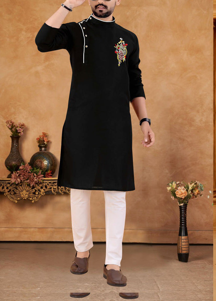 2 Pc Black Cotton Kurta And Pajama Set - Indian Silk House Agencies