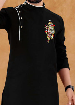 2 Pc Black Cotton Kurta And Pajama Set - Indian Silk House Agencies