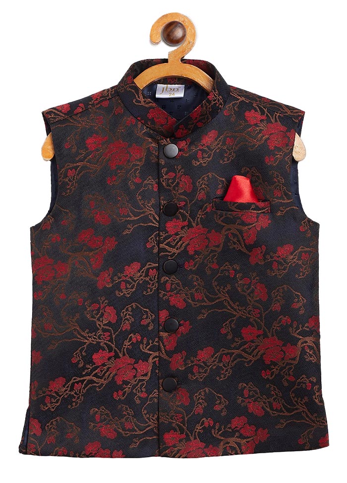 Black Silk Nehru Jacket - Indian Silk House Agencies