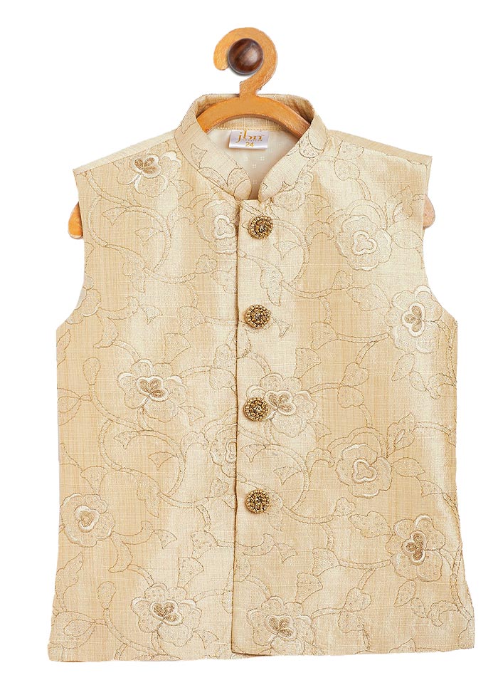 Beige Silk Nehru Jacket - Indian Silk House Agencies