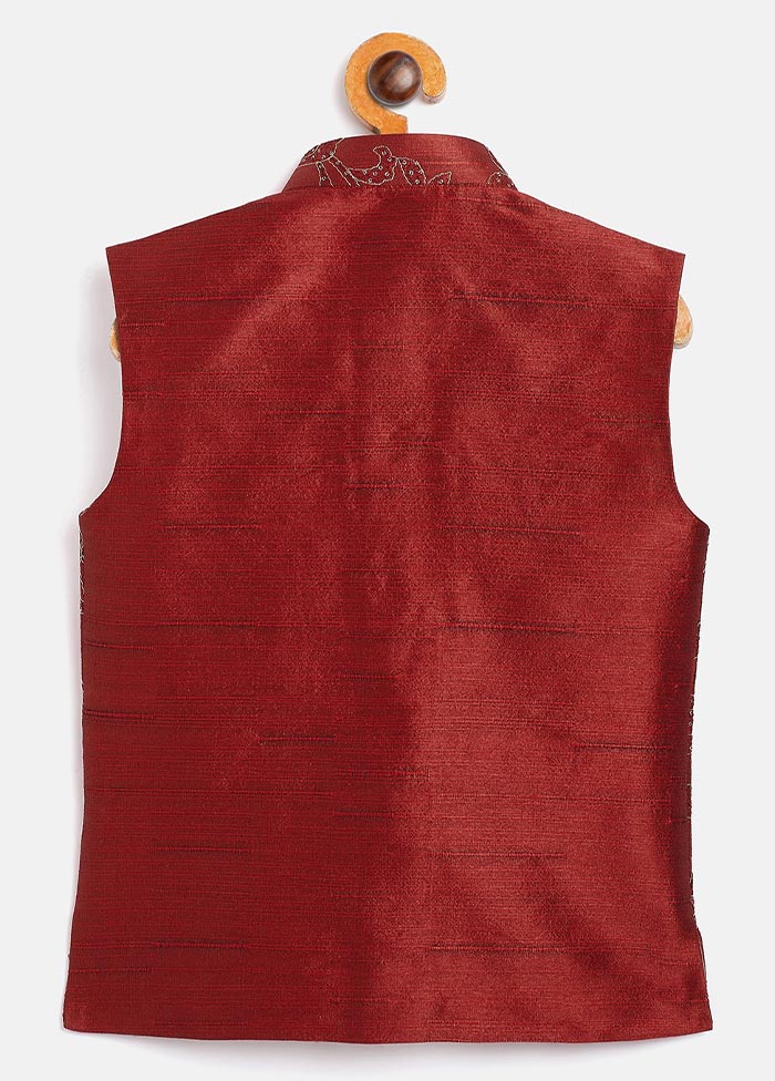 Maroon Silk Nehru Jacket - Indian Silk House Agencies