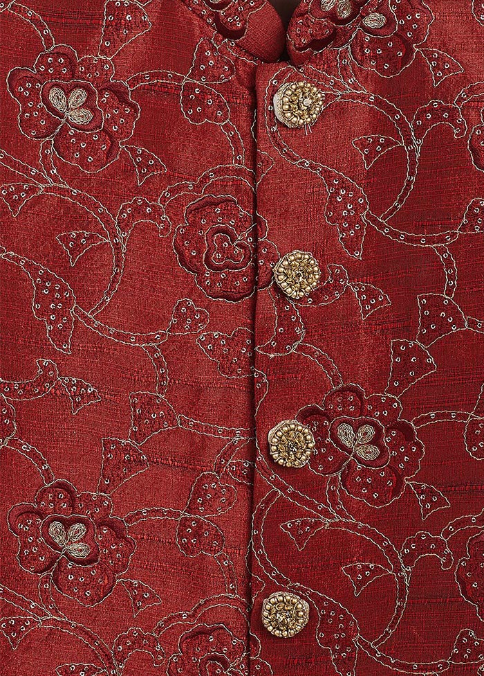 Maroon Silk Nehru Jacket - Indian Silk House Agencies