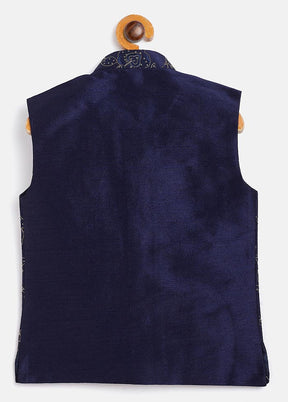 Navy Blue Silk Nehru Jacket - Indian Silk House Agencies