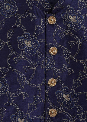 Navy Blue Silk Nehru Jacket - Indian Silk House Agencies