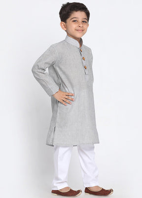 Grey Festive Cotton Kurta Pajama Set - Indian Silk House Agencies