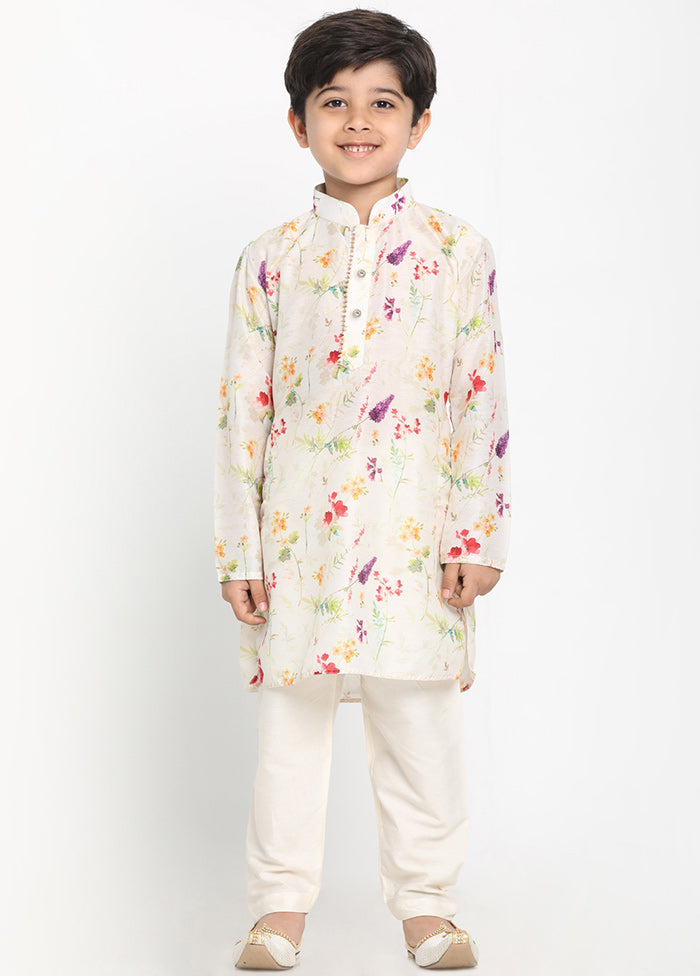 Cream Festive Silk Kurta Pajama Set - Indian Silk House Agencies