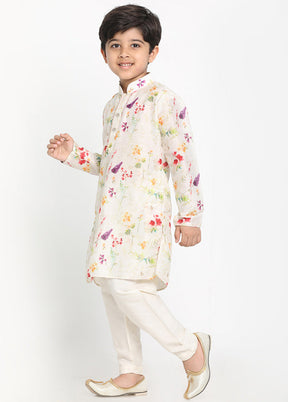 Cream Festive Silk Kurta Pajama Set - Indian Silk House Agencies