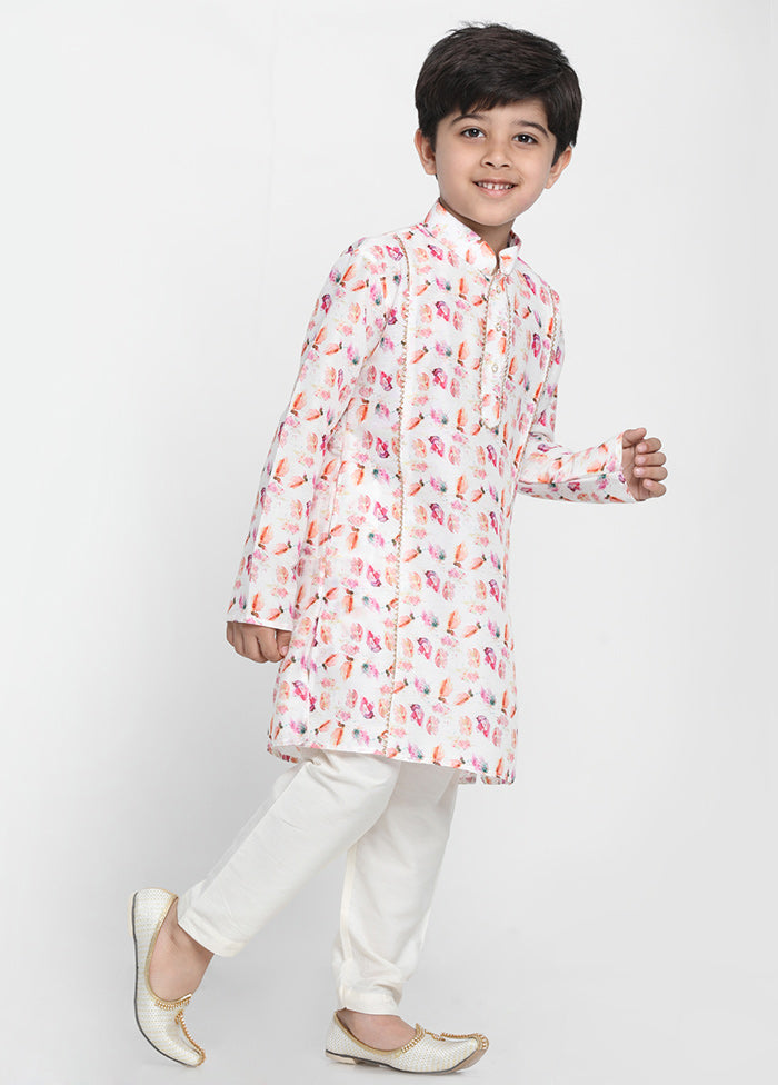 White Festive Silk Kurta Pajama Set - Indian Silk House Agencies