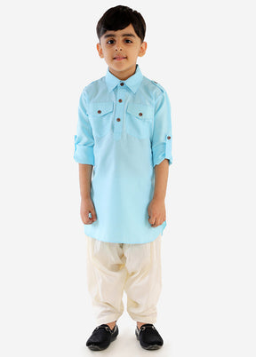 Blue Festive Silk Kurta Pajama Set - Indian Silk House Agencies