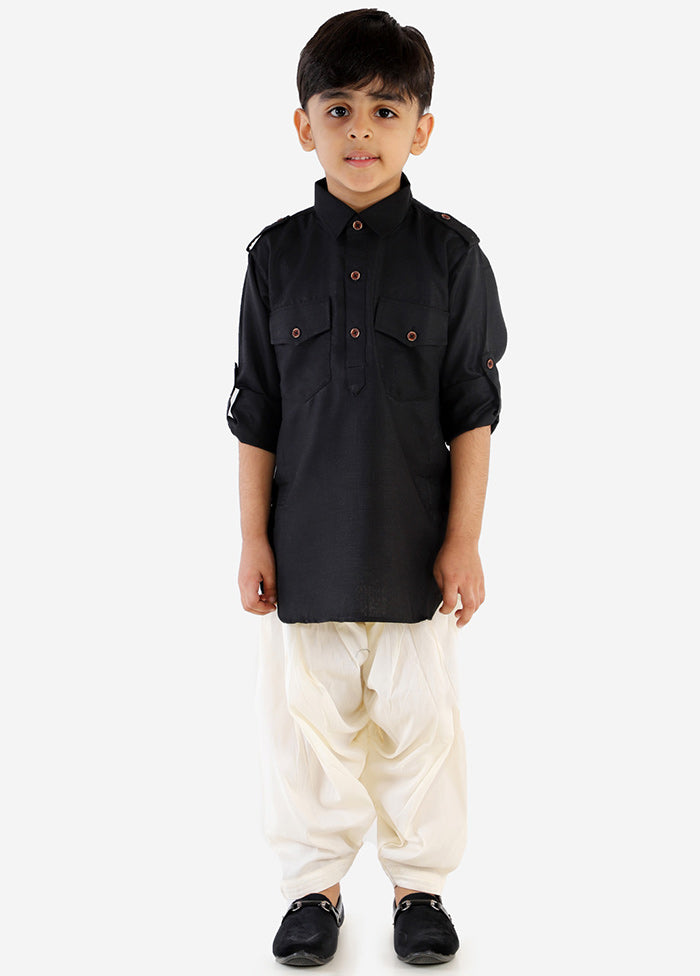 Black Festive Silk Kurta Pajama Set - Indian Silk House Agencies