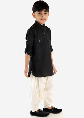 Black Festive Silk Kurta Pajama Set - Indian Silk House Agencies