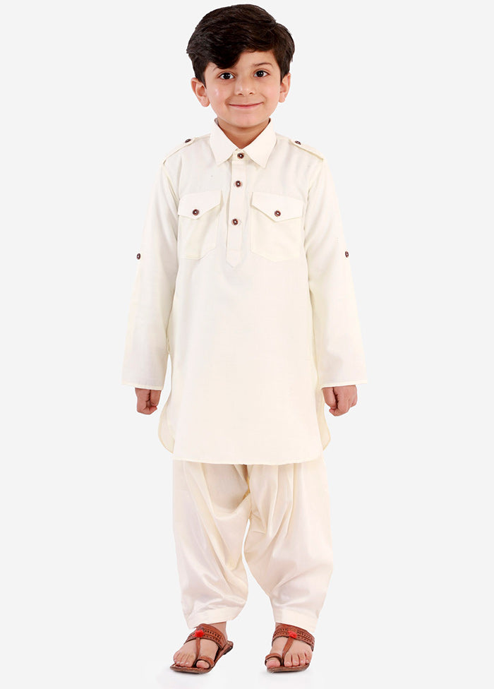 Cream Festive Silk Kurta Pajama Set - Indian Silk House Agencies