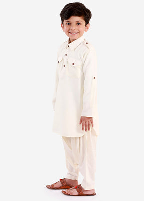 Cream Festive Silk Kurta Pajama Set - Indian Silk House Agencies