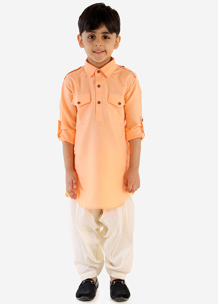 Peach Festive Silk Kurta Pajama Set - Indian Silk House Agencies