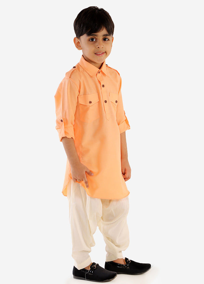 Peach Festive Silk Kurta Pajama Set - Indian Silk House Agencies